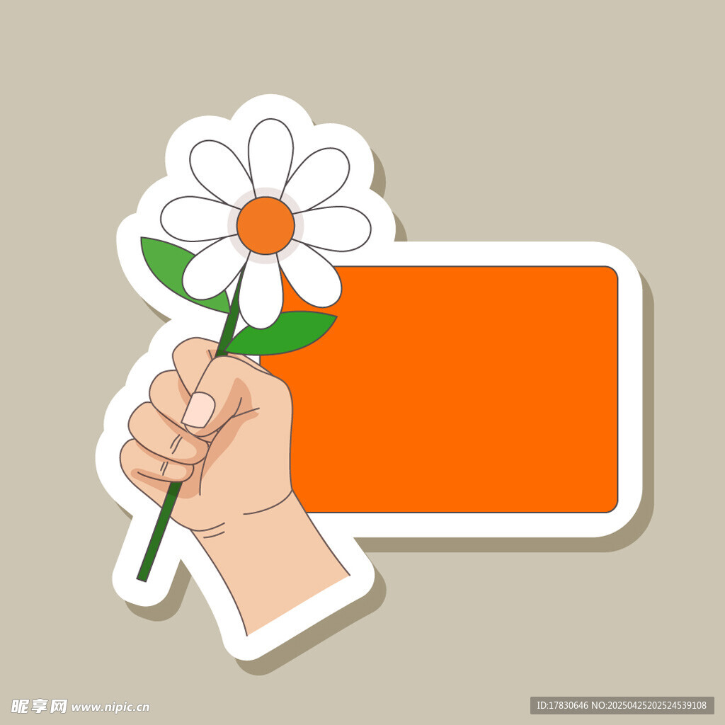 手捧雛菊的空白橙色標牌