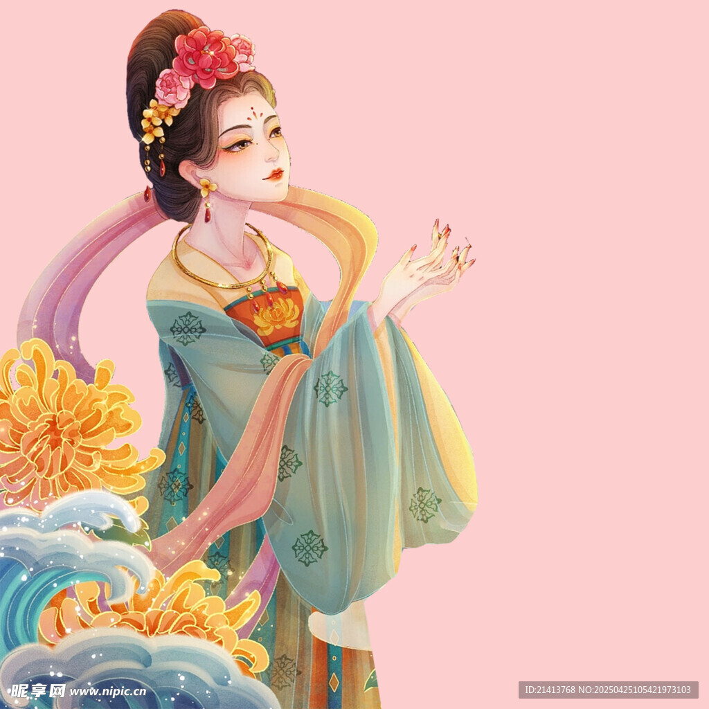 敦煌飛天神女古風插畫