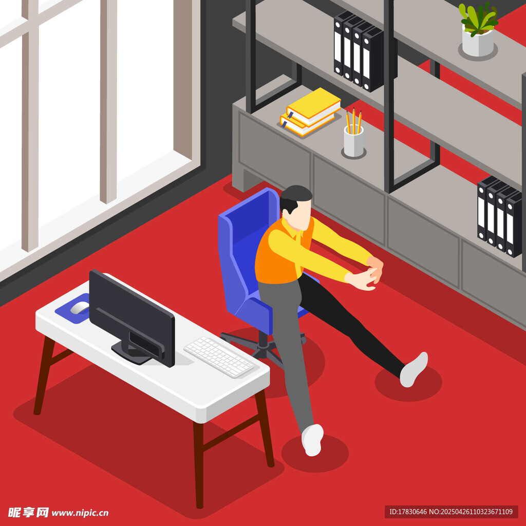 辦公者愜意伸展放松時刻