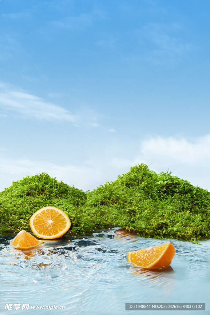 水中漂浮的新鮮橙子切片