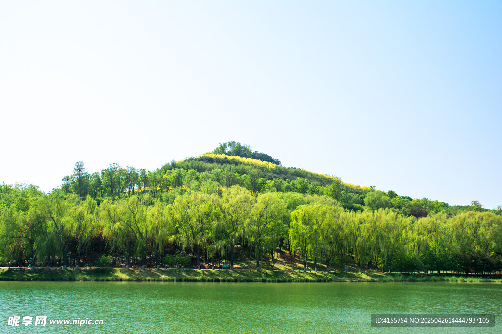 湖畔蔥郁青山美景