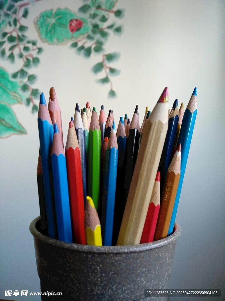 多彩鉛筆插于筆筒中