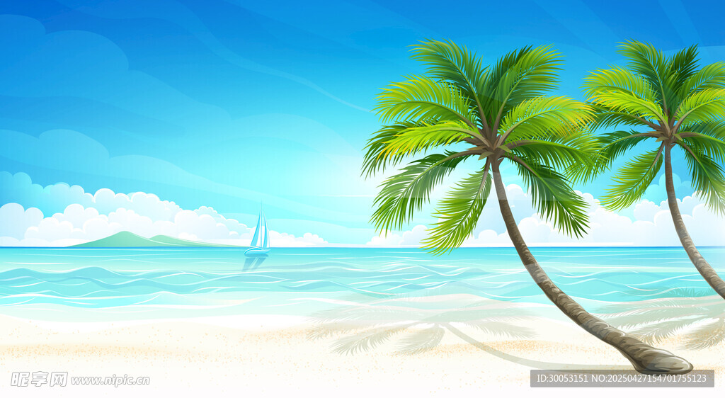 夏日海灘椰樹美景