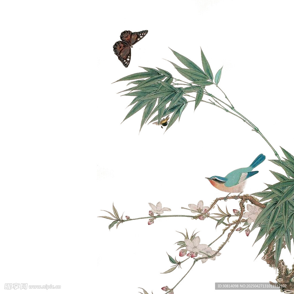 花鳥圖竹枝上的靈動瞬間