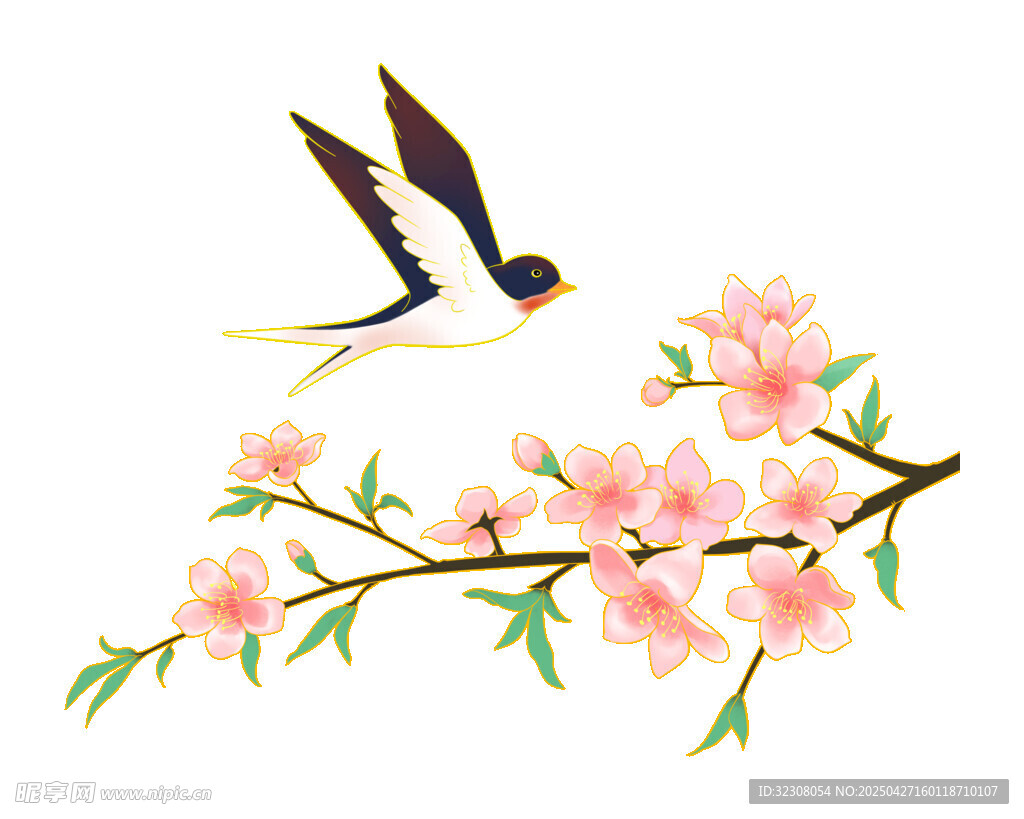 燕子戲桃花枝頭