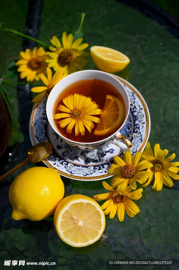 檸檬菊花茶飲清新畫面