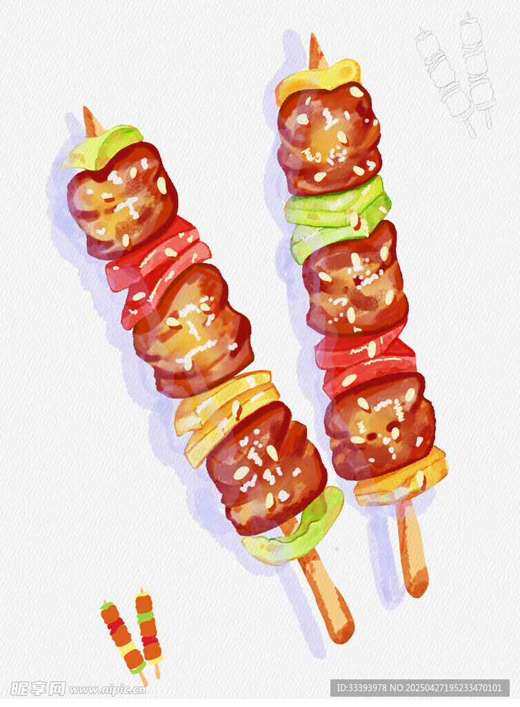 燒烤烤串插畫