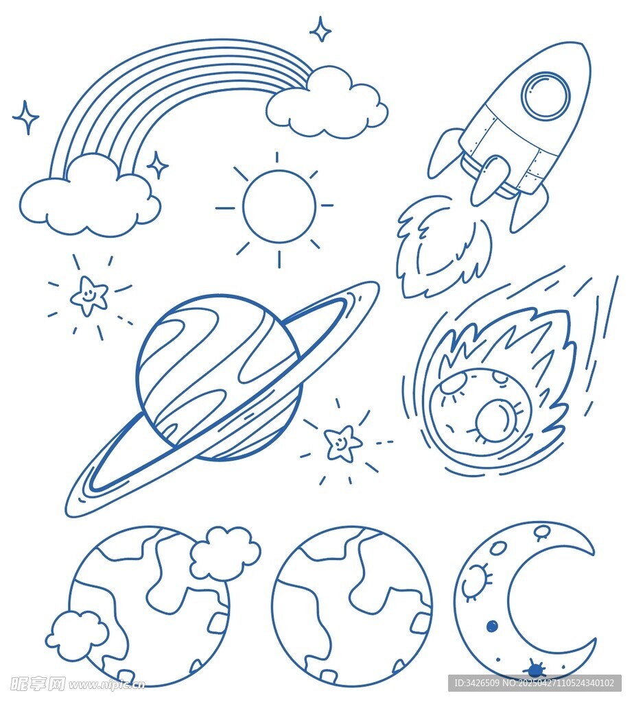 太空元素簡筆畫集合