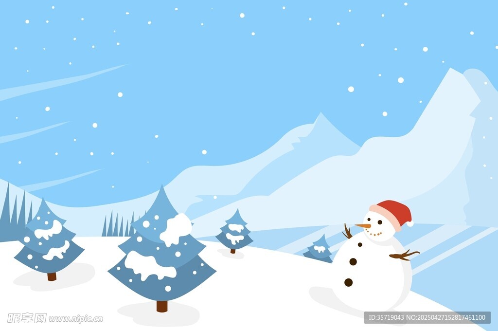 冬日雪景中的可愛雪人