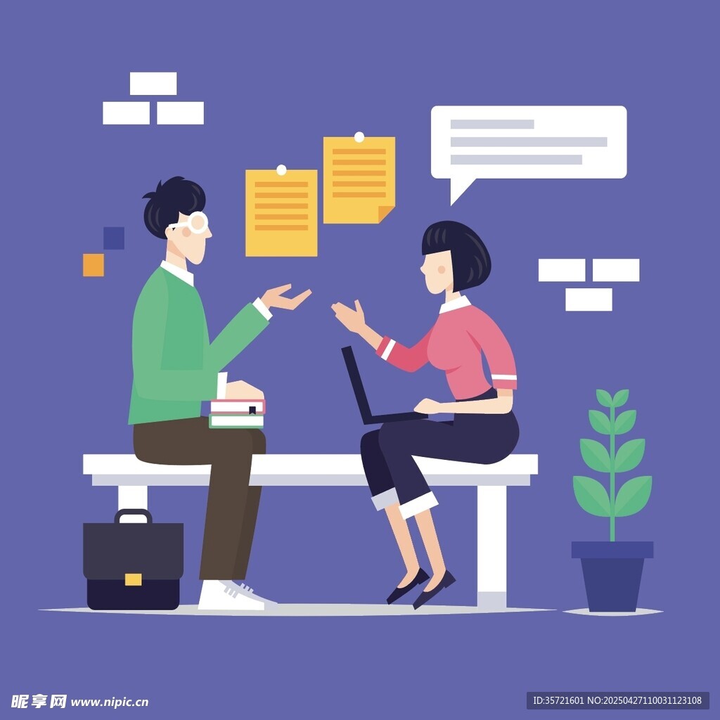 兩人桌邊交流討論場景