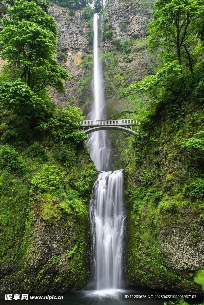 山間瀑布綠植環繞美景