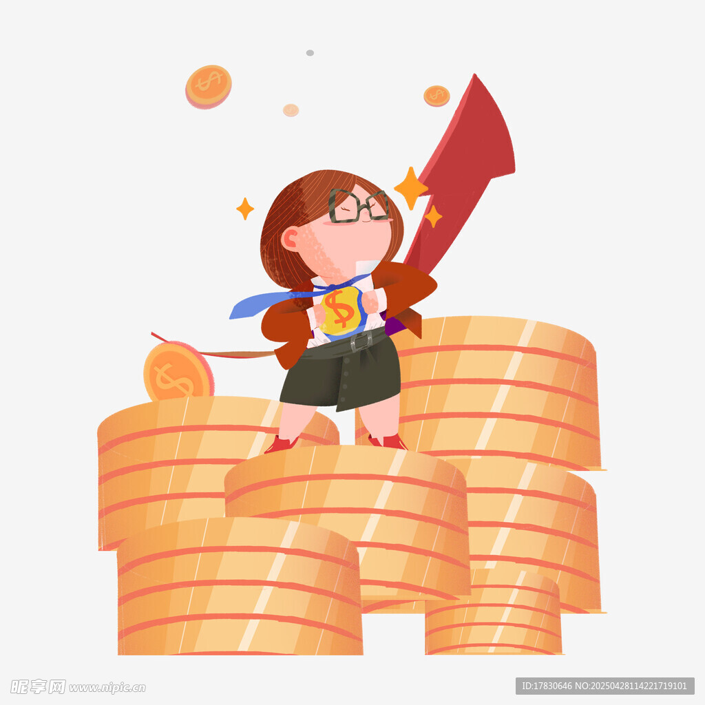 女孩立于金幣上財(cái)富攀升
