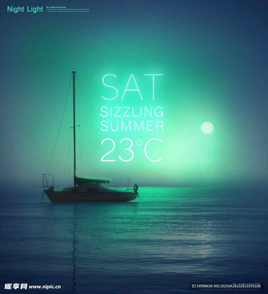 海上夜景顯示溫度與日期
