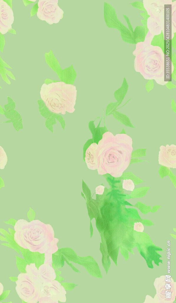 淡綠底粉花清新花卉圖案