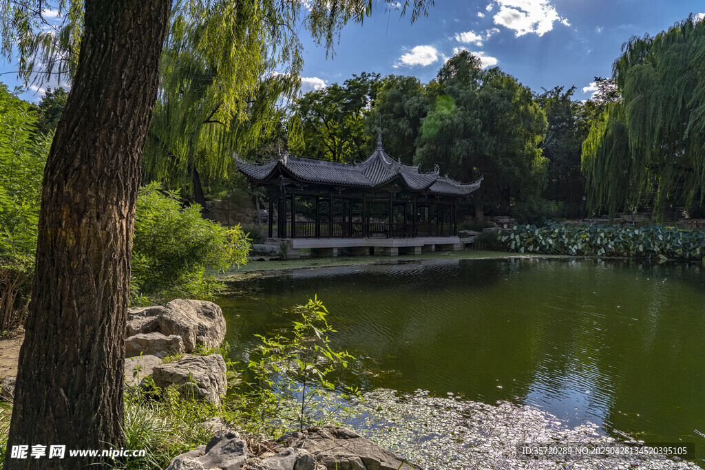 湖畔古亭綠樹風(fēng)景如畫
