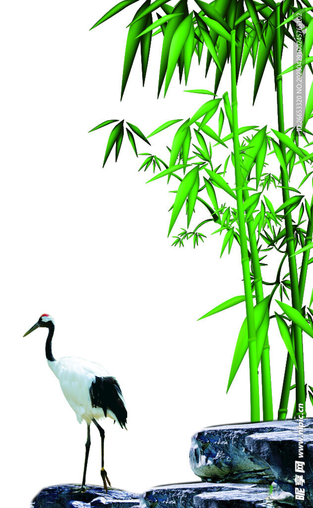 鶴立竹林旁的中式景觀