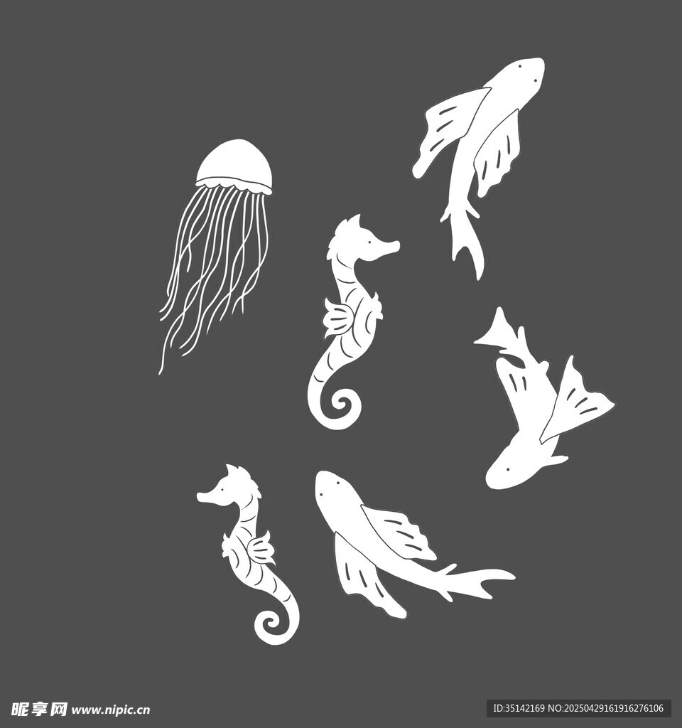 海洋生物剪影圖案集合