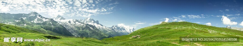 翠綠草原與遠處山巒美景