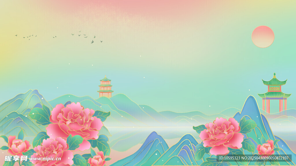 國(guó)潮花卉背景