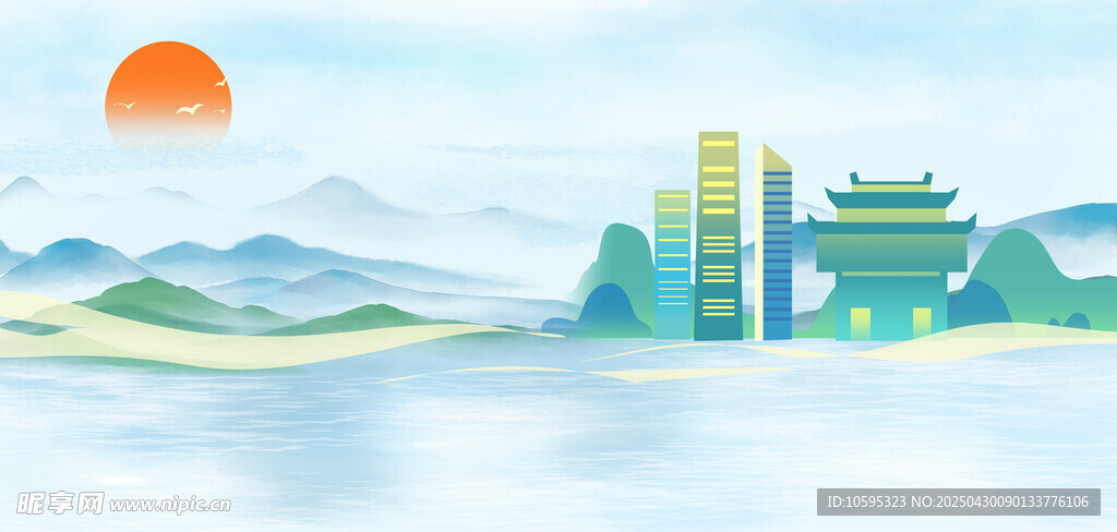 山水間建筑背景