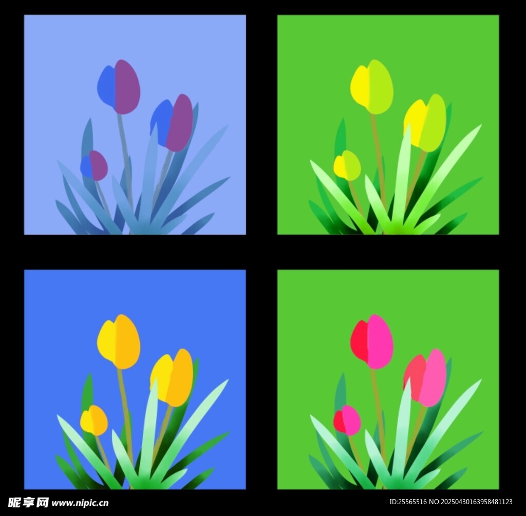 多彩郁金香花卉圖案