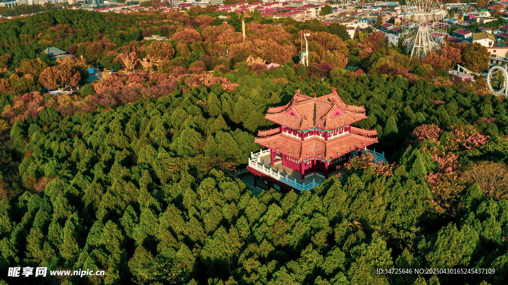 山林中的紅頂建筑