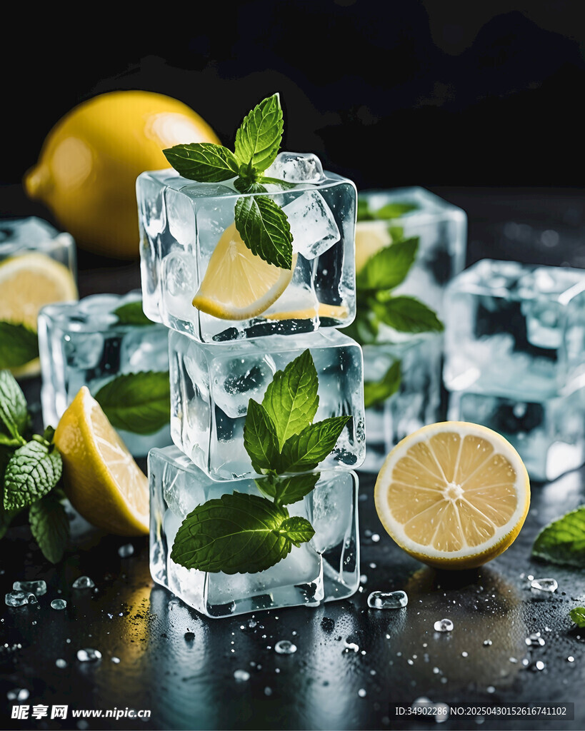 清涼檸檬薄荷冰塊飲品