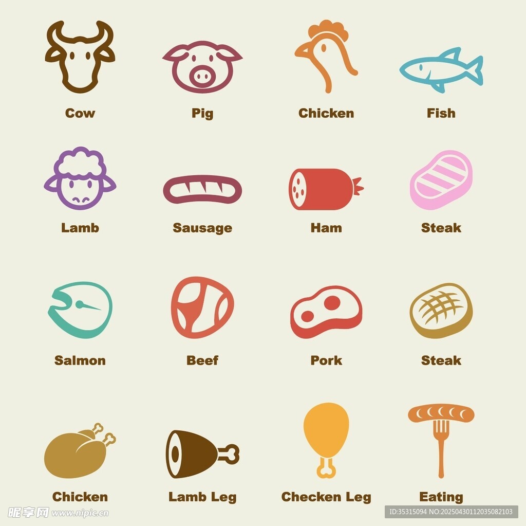 多樣肉類圖標(biāo)集合