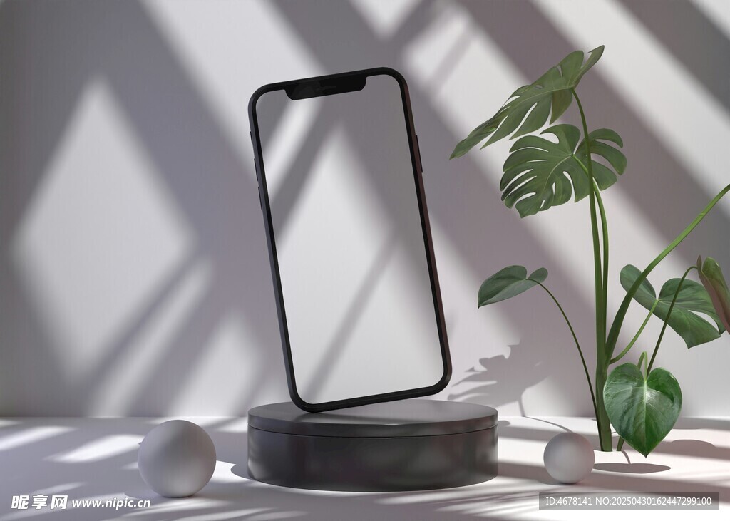 簡約風手機與綠植靜物展示