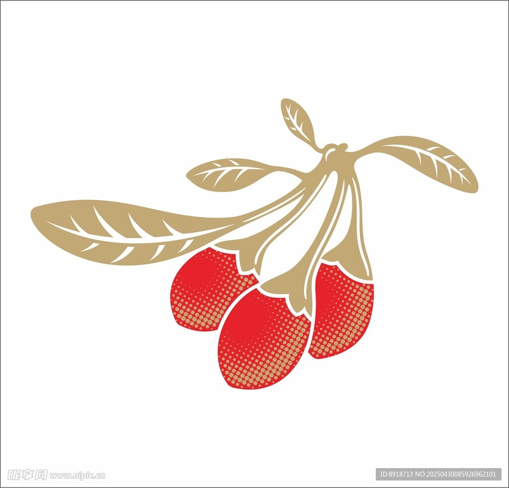 金色枝葉紅枸杞插畫