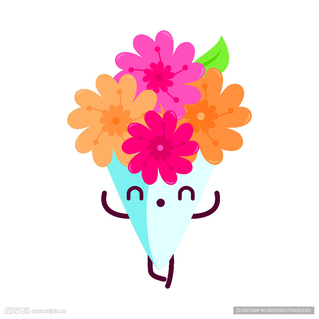 可愛笑臉花束插畫