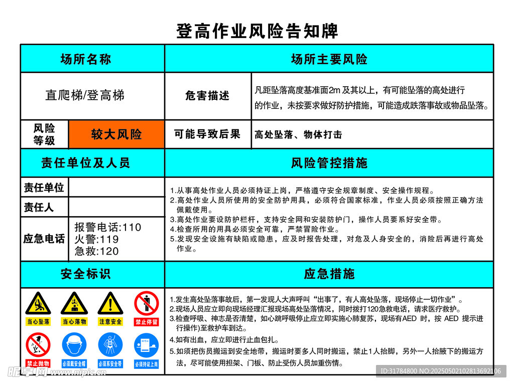 登高作業風險告知牌