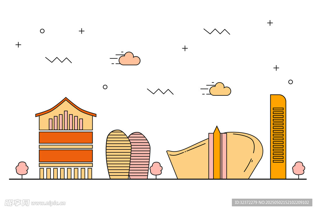 城市建筑風景插畫
