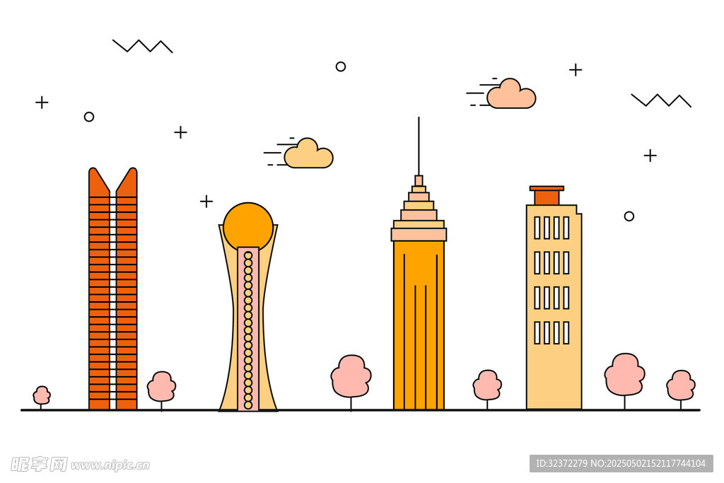 城市天際線建筑插畫