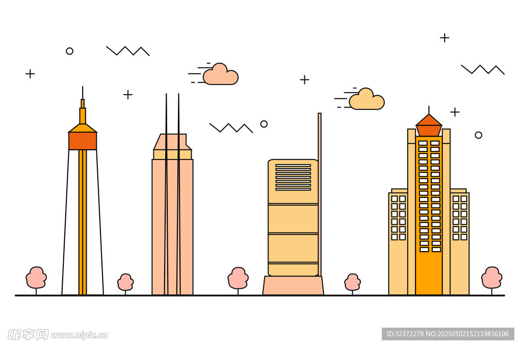 城市天際線建筑插畫