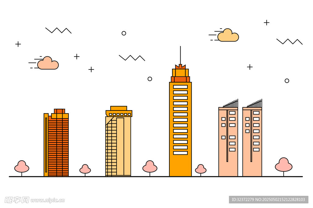 城市天際線建筑插畫