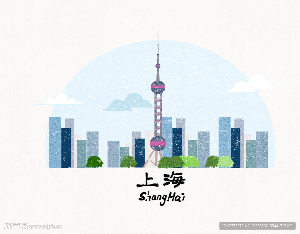 上海城市天際線插畫