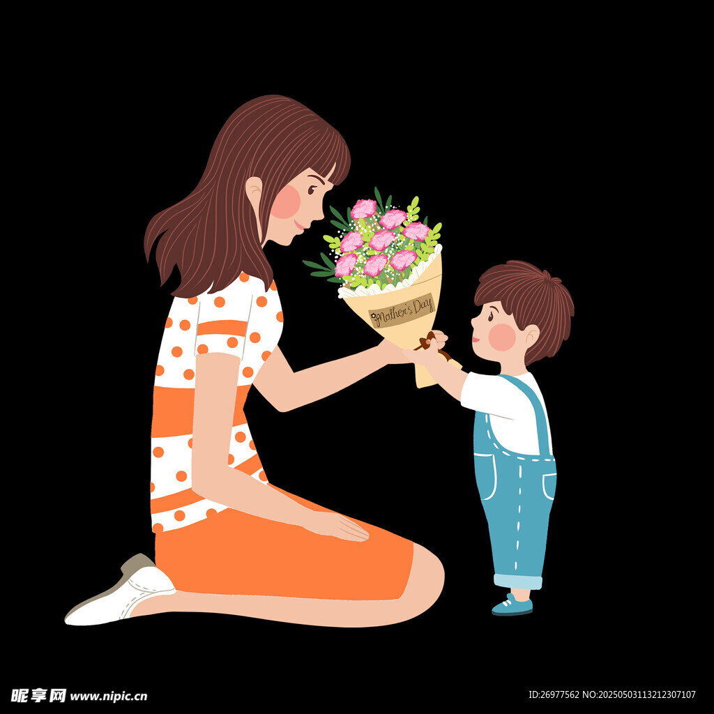 孩子給媽媽送花的溫馨瞬間