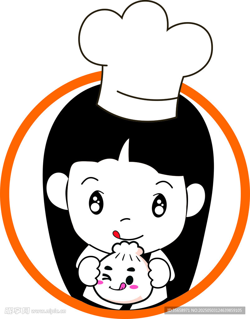 可愛廚師女孩懷抱貓咪