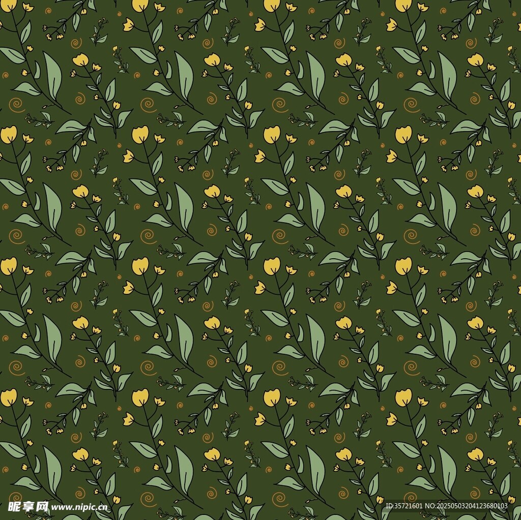 綠葉黃花無縫植物圖案