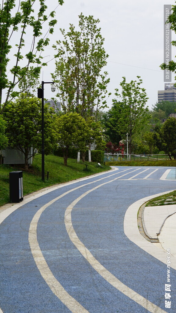 城市公園中的蜿蜒彩色步道