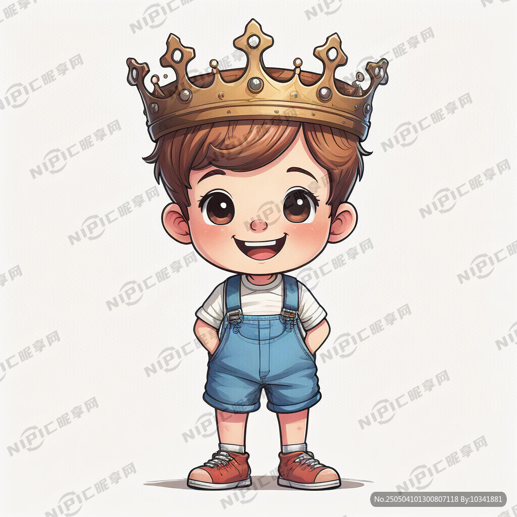 卡通小男孩戴著木桶