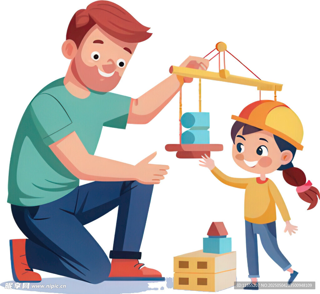 父親陪孩子玩建筑玩具