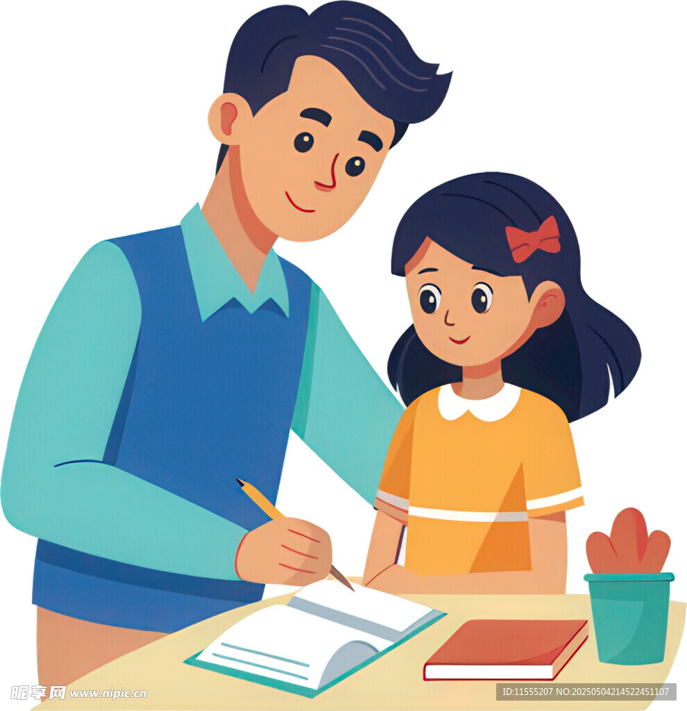 父親輔導(dǎo)女兒寫作業(yè)