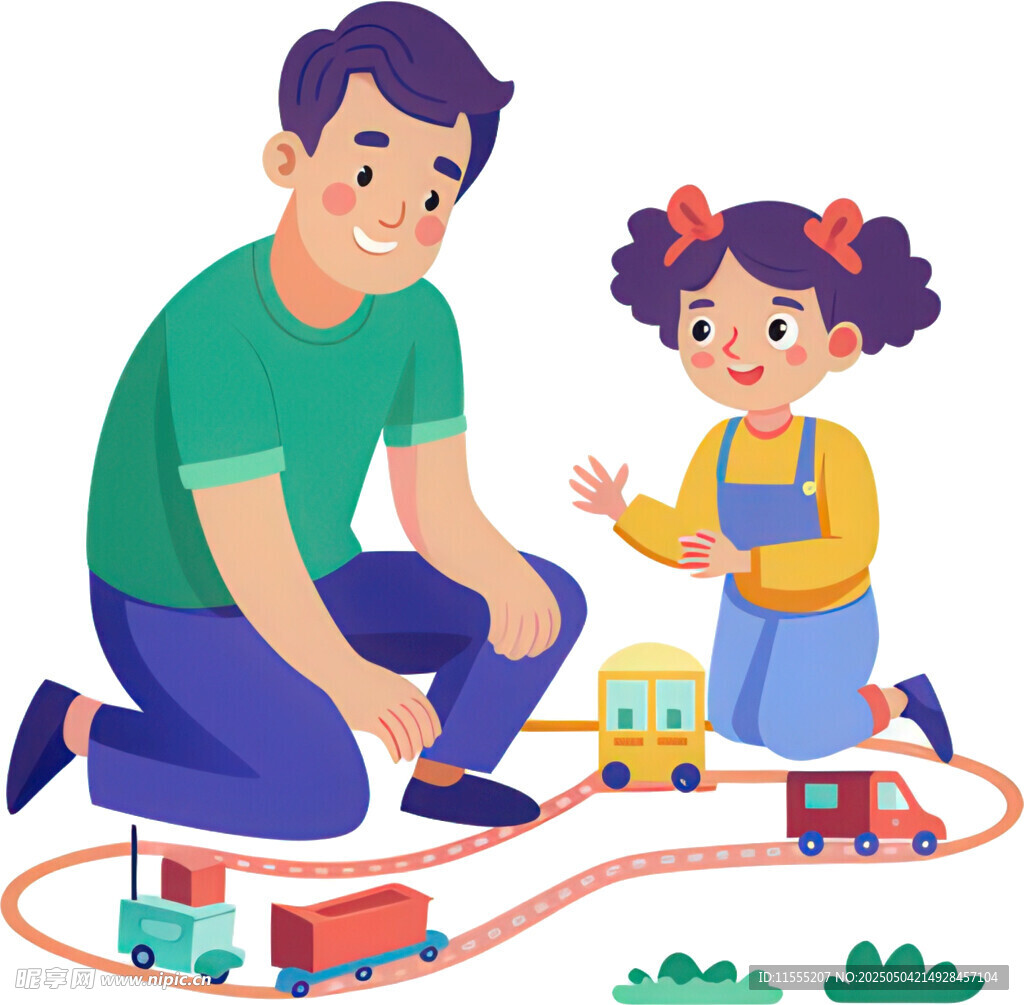 父親與孩子快樂玩玩具火車