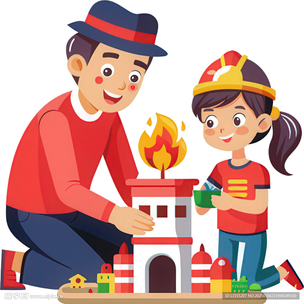 父女歡樂搭建積木城堡