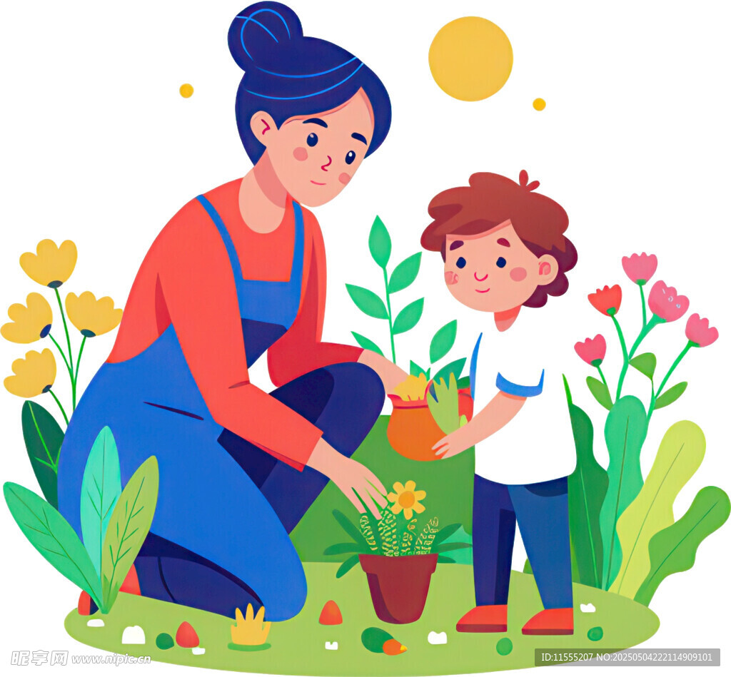 母子共植花草享溫馨時光