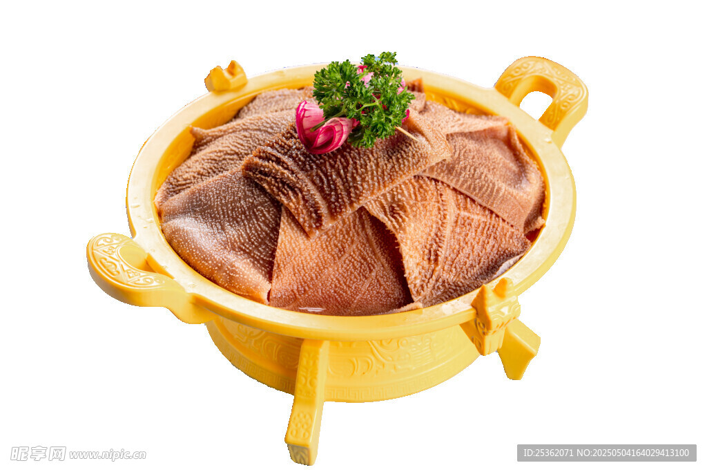 黃色鍋中盛美味毛肚