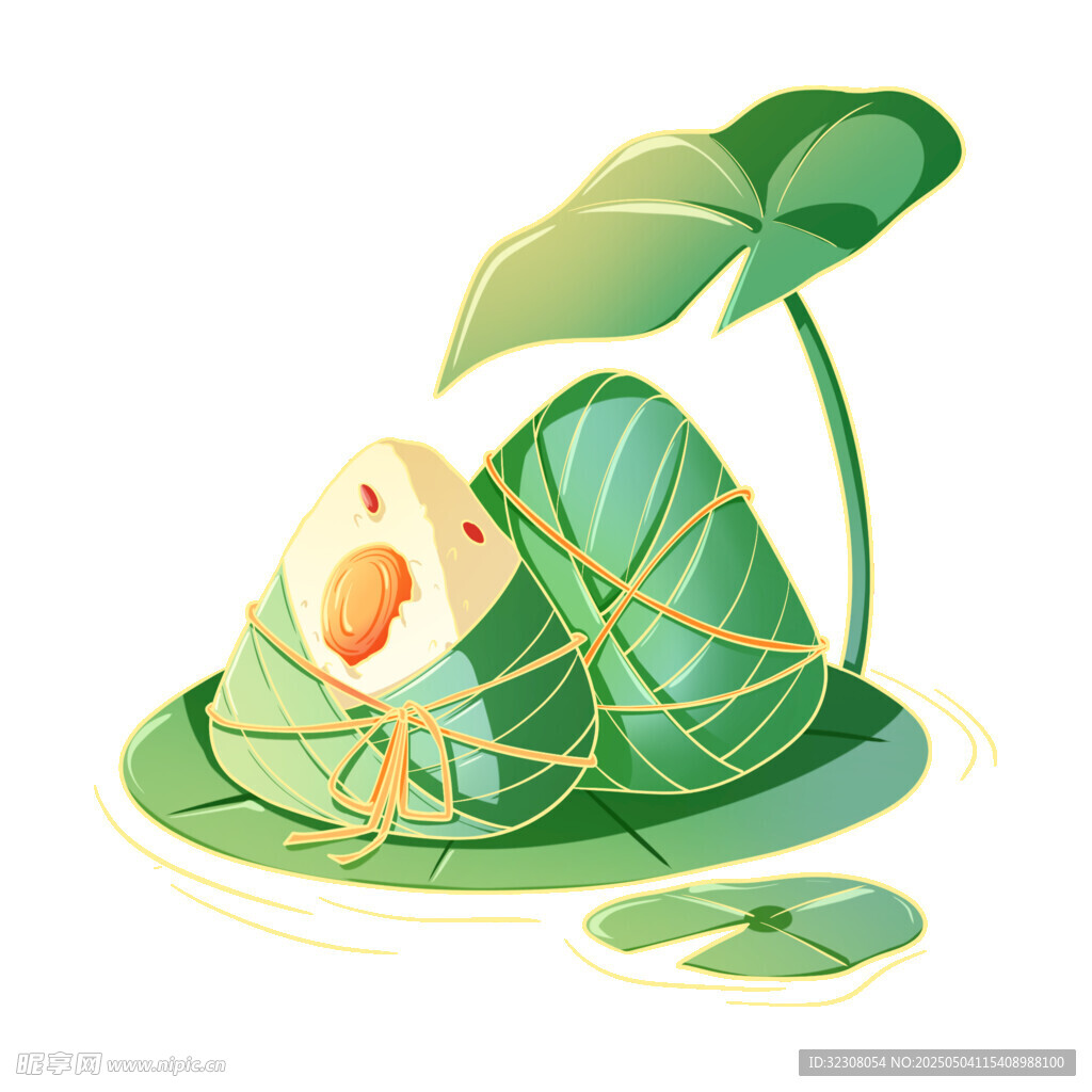 端午粽子與荷葉插畫