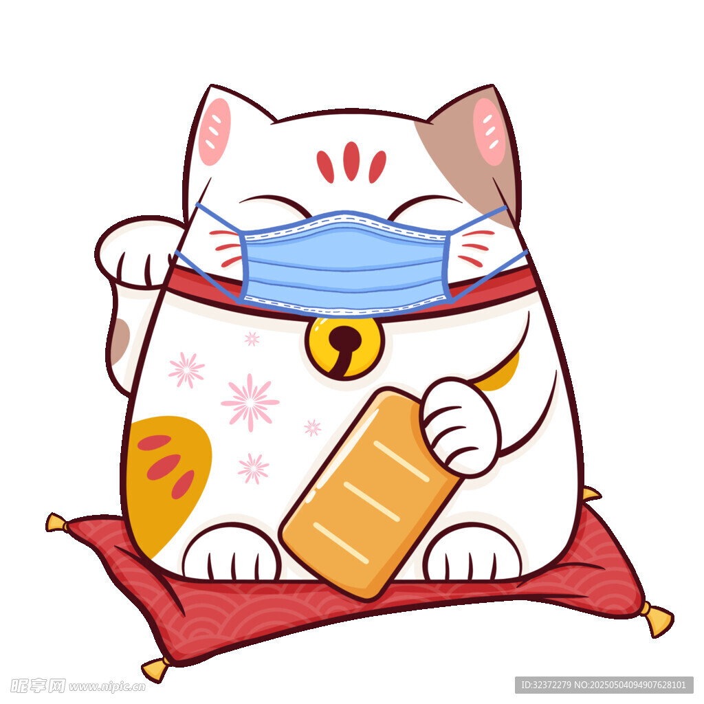 招財貓戴口罩手持金條